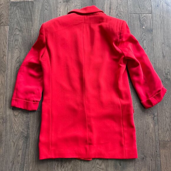 Zara Longline Open Front Blazer Red Orange 3/4 Sleeve Size S Workwear - Picture 3 of 6
